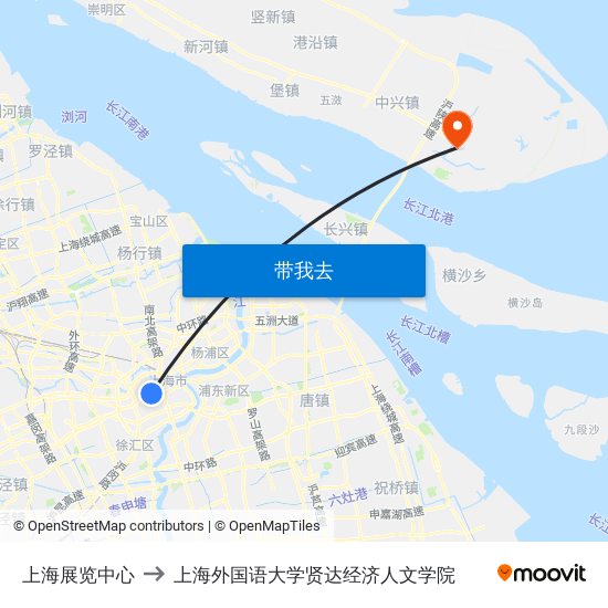 上海展览中心 to 上海外国语大学贤达经济人文学院 map