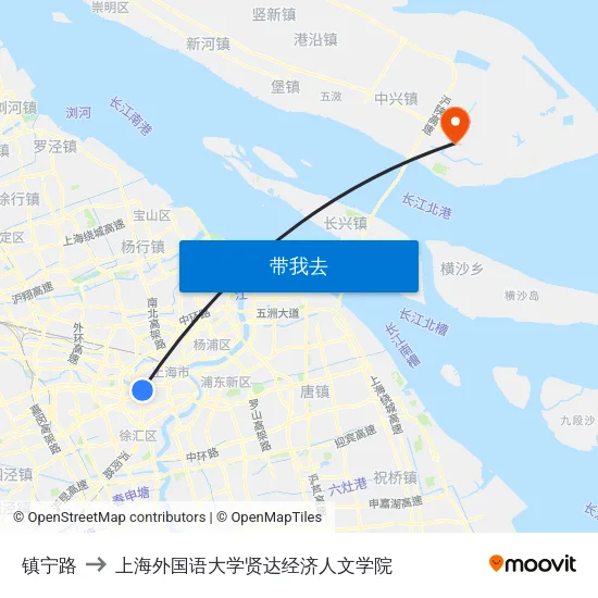 镇宁路 to 上海外国语大学贤达经济人文学院 map