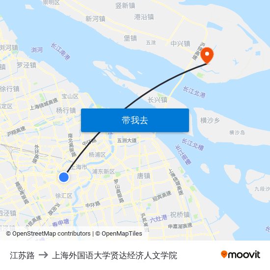 江苏路 to 上海外国语大学贤达经济人文学院 map