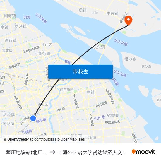 莘庄地铁站(北广场) to 上海外国语大学贤达经济人文学院 map