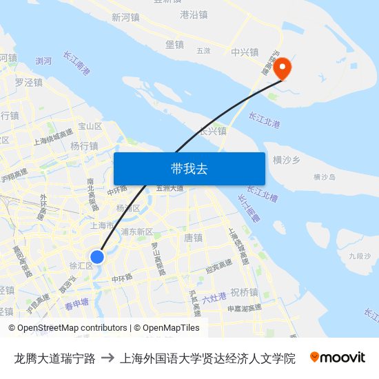 龙腾大道瑞宁路 to 上海外国语大学贤达经济人文学院 map