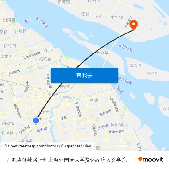 万源路顾戴路 to 上海外国语大学贤达经济人文学院 map