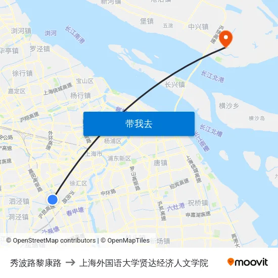 秀波路黎康路 to 上海外国语大学贤达经济人文学院 map