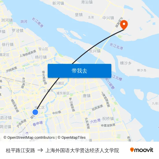 桂平路江安路 to 上海外国语大学贤达经济人文学院 map