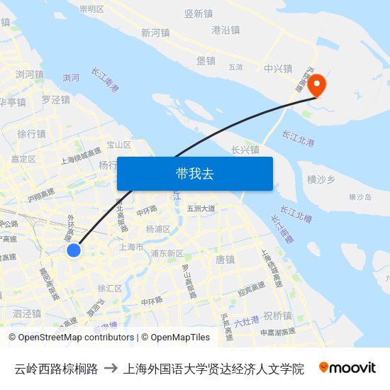 云岭西路棕榈路 to 上海外国语大学贤达经济人文学院 map