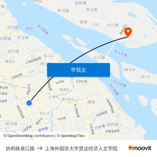 协和路泉口路 to 上海外国语大学贤达经济人文学院 map
