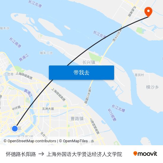 怀德路长阳路 to 上海外国语大学贤达经济人文学院 map