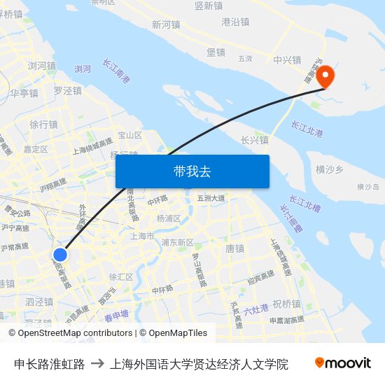 申长路淮虹路 to 上海外国语大学贤达经济人文学院 map