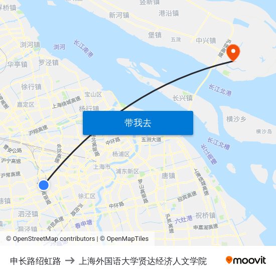 申长路绍虹路 to 上海外国语大学贤达经济人文学院 map