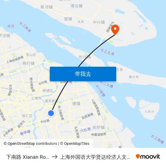 下南路 Xianan Road to 上海外国语大学贤达经济人文学院 map
