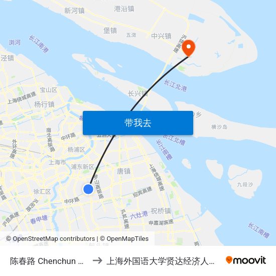 陈春路 Chenchun Road to 上海外国语大学贤达经济人文学院 map