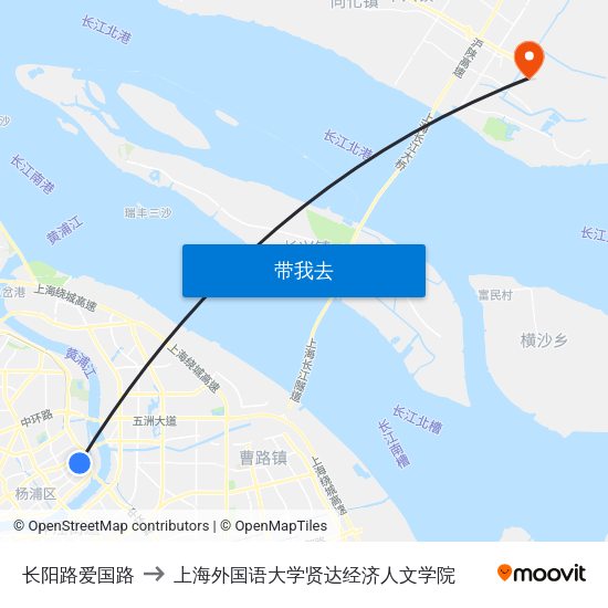 长阳路爱国路 to 上海外国语大学贤达经济人文学院 map