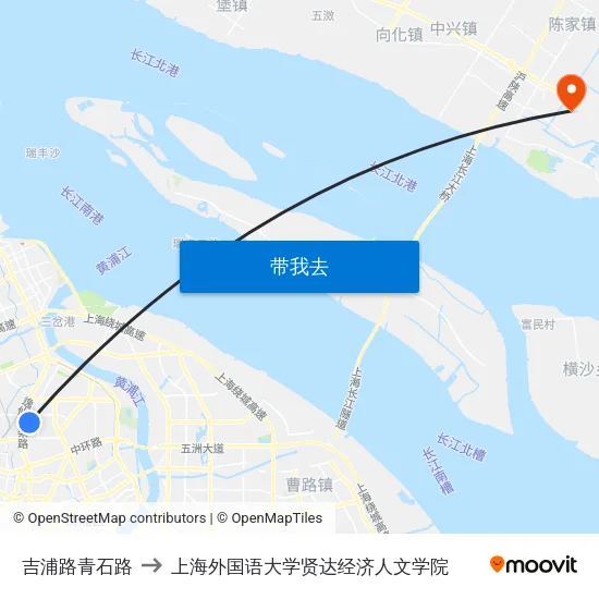吉浦路青石路 to 上海外国语大学贤达经济人文学院 map