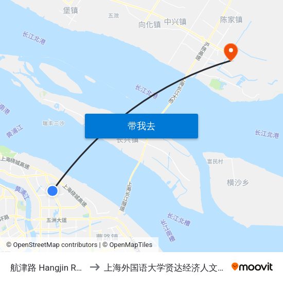 航津路 Hangjin Road to 上海外国语大学贤达经济人文学院 map