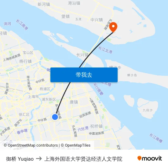 御桥 Yuqiao to 上海外国语大学贤达经济人文学院 map