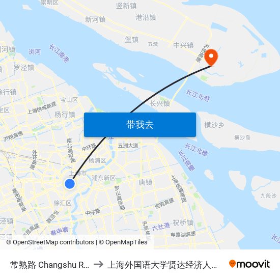 常熟路 Changshu Road to 上海外国语大学贤达经济人文学院 map