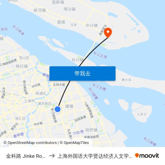 金科路 Jinke Road to 上海外国语大学贤达经济人文学院 map