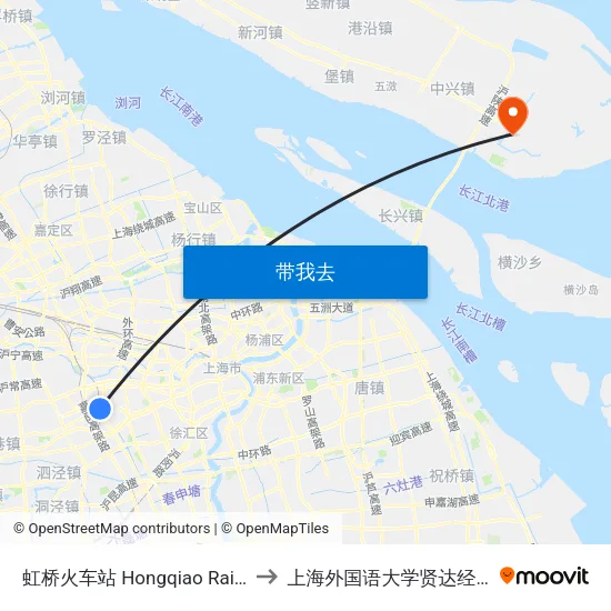 虹桥火车站 Hongqiao Railway Station to 上海外国语大学贤达经济人文学院 map