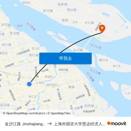 金沙江路 Jinshajiang Road to 上海外国语大学贤达经济人文学院 map