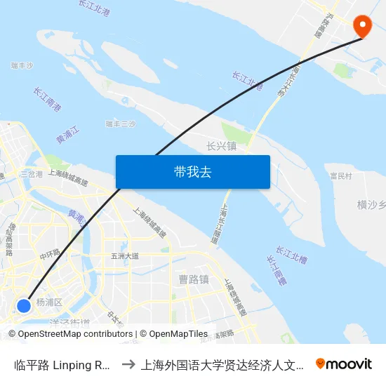 临平路 Linping Road to 上海外国语大学贤达经济人文学院 map