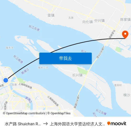 水产路 Shuichan Road to 上海外国语大学贤达经济人文学院 map
