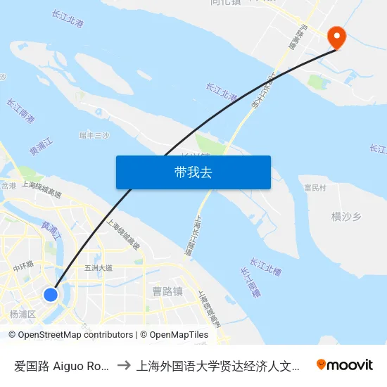 爱国路 Aiguo Road to 上海外国语大学贤达经济人文学院 map