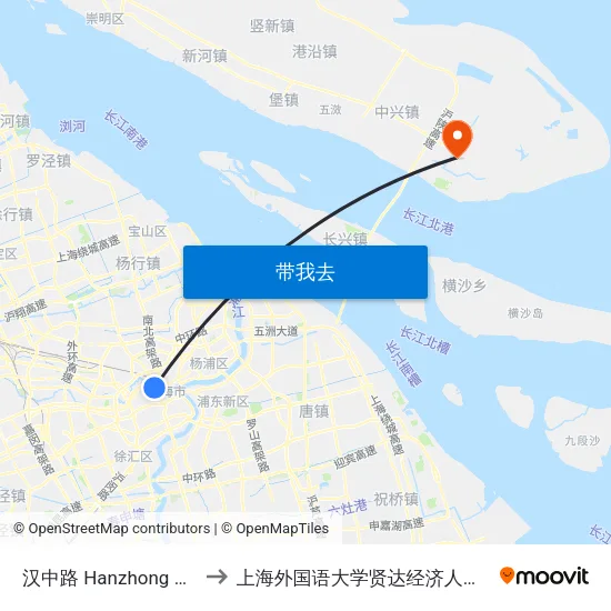 汉中路 Hanzhong Road to 上海外国语大学贤达经济人文学院 map