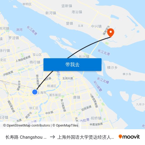 长寿路 Changshou Road to 上海外国语大学贤达经济人文学院 map