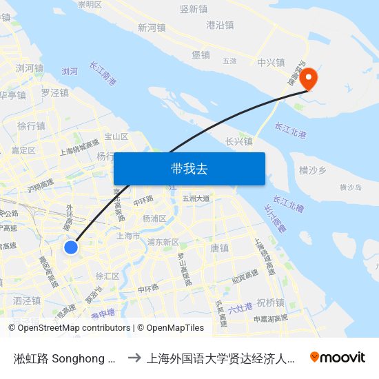 淞虹路 Songhong Road to 上海外国语大学贤达经济人文学院 map