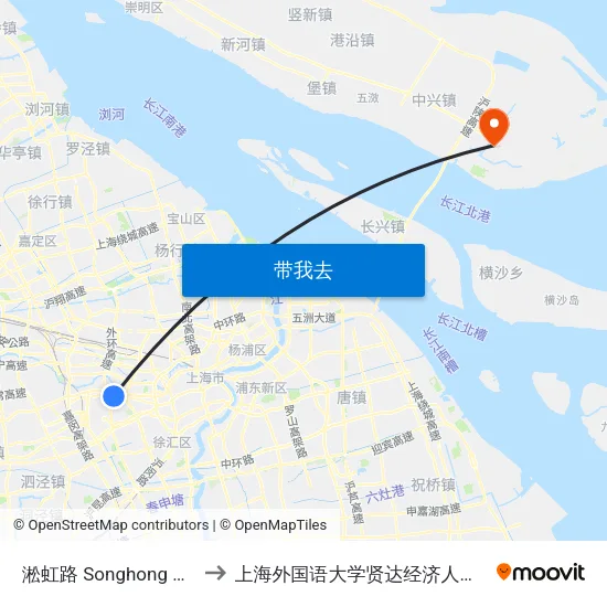 淞虹路 Songhong Road to 上海外国语大学贤达经济人文学院 map
