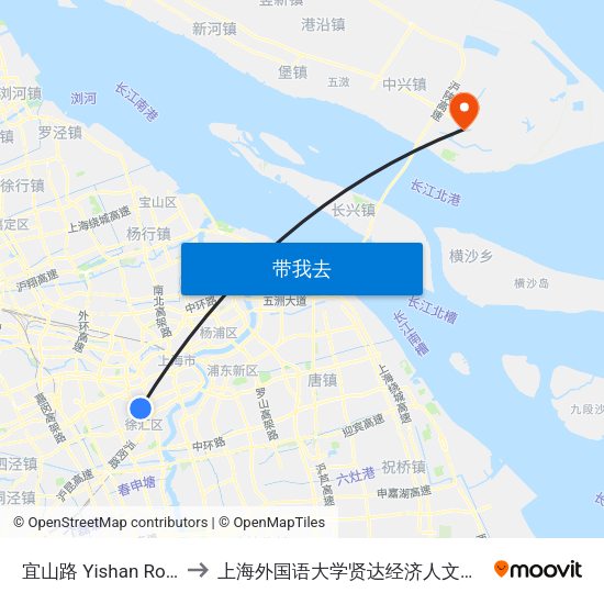 宜山路 Yishan Road to 上海外国语大学贤达经济人文学院 map