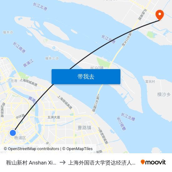 鞍山新村 Anshan Xincun to 上海外国语大学贤达经济人文学院 map