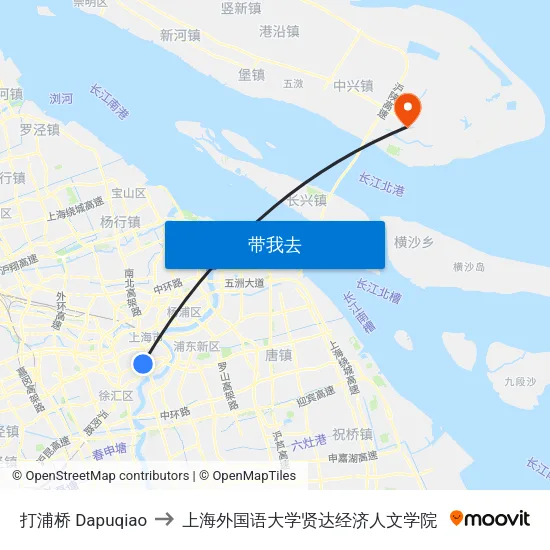 打浦桥 Dapuqiao to 上海外国语大学贤达经济人文学院 map
