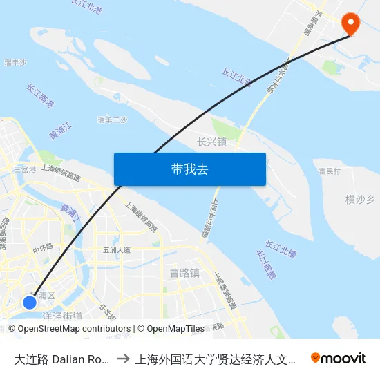 大连路 Dalian Road to 上海外国语大学贤达经济人文学院 map