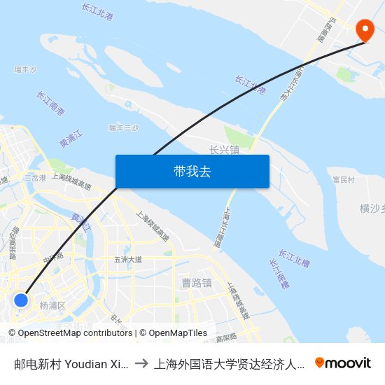 邮电新村 Youdian Xincun to 上海外国语大学贤达经济人文学院 map