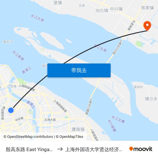 殷高东路 East Yingao Road to 上海外国语大学贤达经济人文学院 map