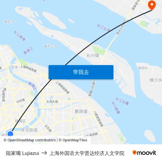 陆家嘴 Lujiazui to 上海外国语大学贤达经济人文学院 map