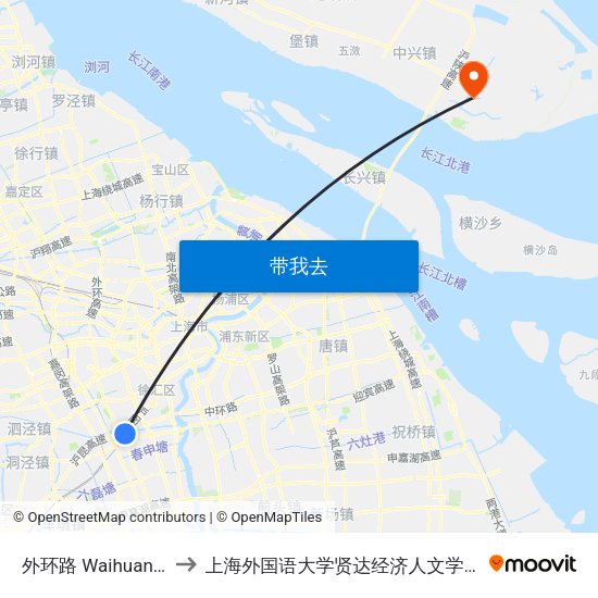 外环路 Waihuanlu to 上海外国语大学贤达经济人文学院 map