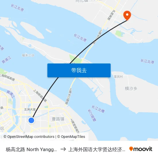 杨高北路 North Yanggao Road to 上海外国语大学贤达经济人文学院 map