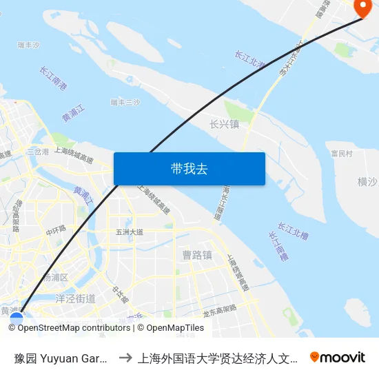 豫园 Yuyuan Garden to 上海外国语大学贤达经济人文学院 map