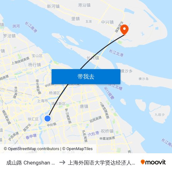成山路 Chengshan Road to 上海外国语大学贤达经济人文学院 map