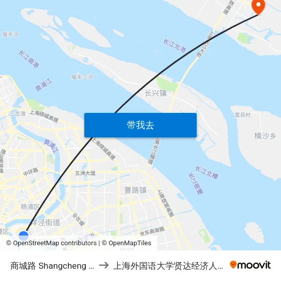 商城路 Shangcheng Road to 上海外国语大学贤达经济人文学院 map
