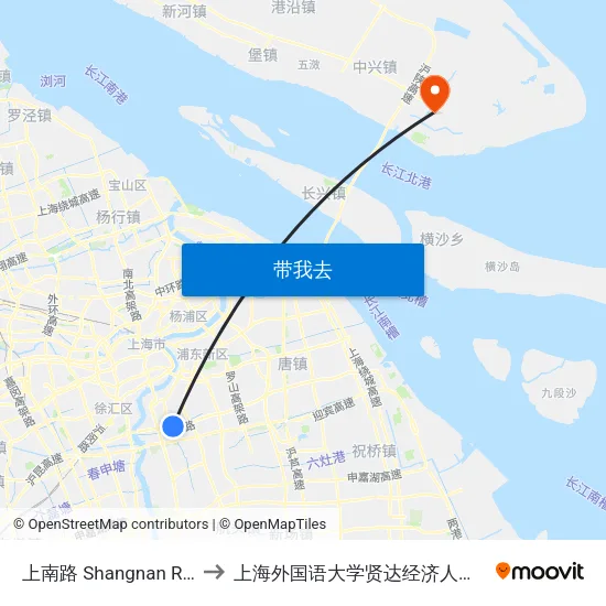 上南路 Shangnan Road to 上海外国语大学贤达经济人文学院 map