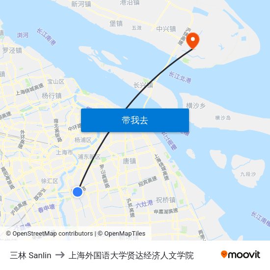 三林 Sanlin to 上海外国语大学贤达经济人文学院 map