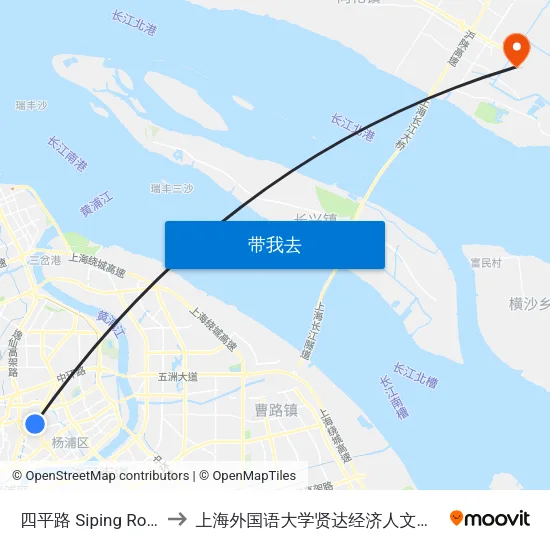 四平路 Siping Road to 上海外国语大学贤达经济人文学院 map