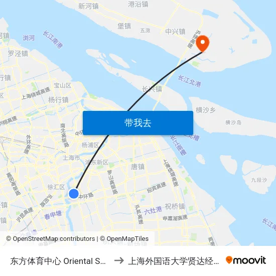 东方体育中心 Oriental Sports Center to 上海外国语大学贤达经济人文学院 map