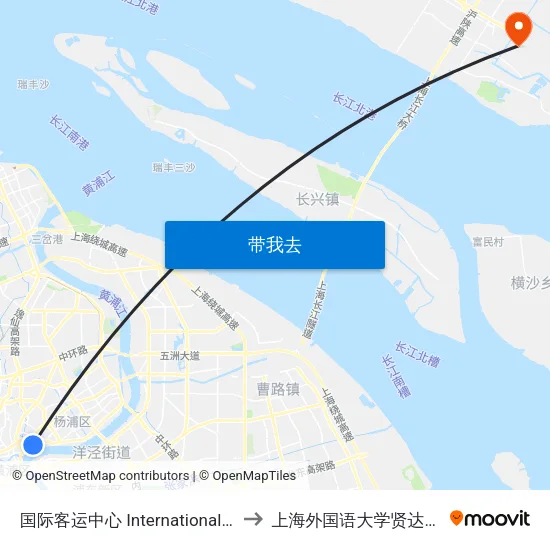 国际客运中心 International Cruise Terminal to 上海外国语大学贤达经济人文学院 map