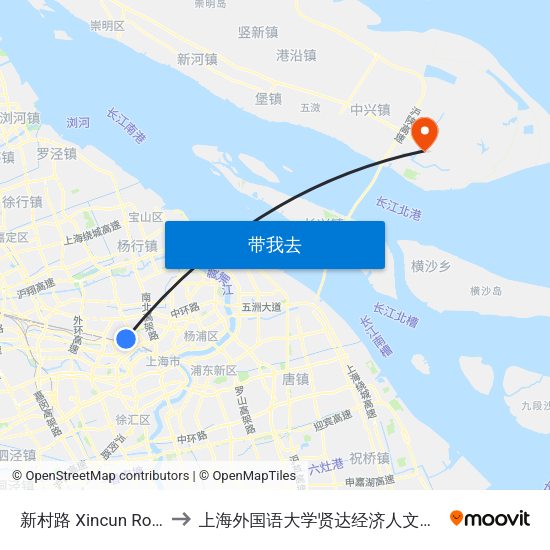 新村路 Xincun Road to 上海外国语大学贤达经济人文学院 map