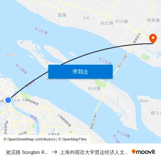 淞滨路 Songbin Road to 上海外国语大学贤达经济人文学院 map
