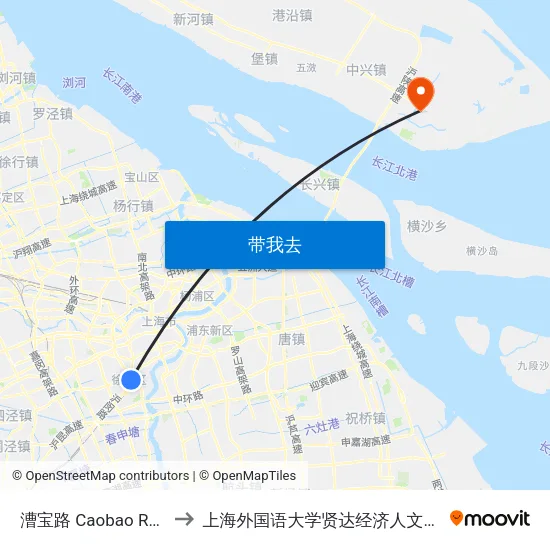 漕宝路 Caobao Road to 上海外国语大学贤达经济人文学院 map